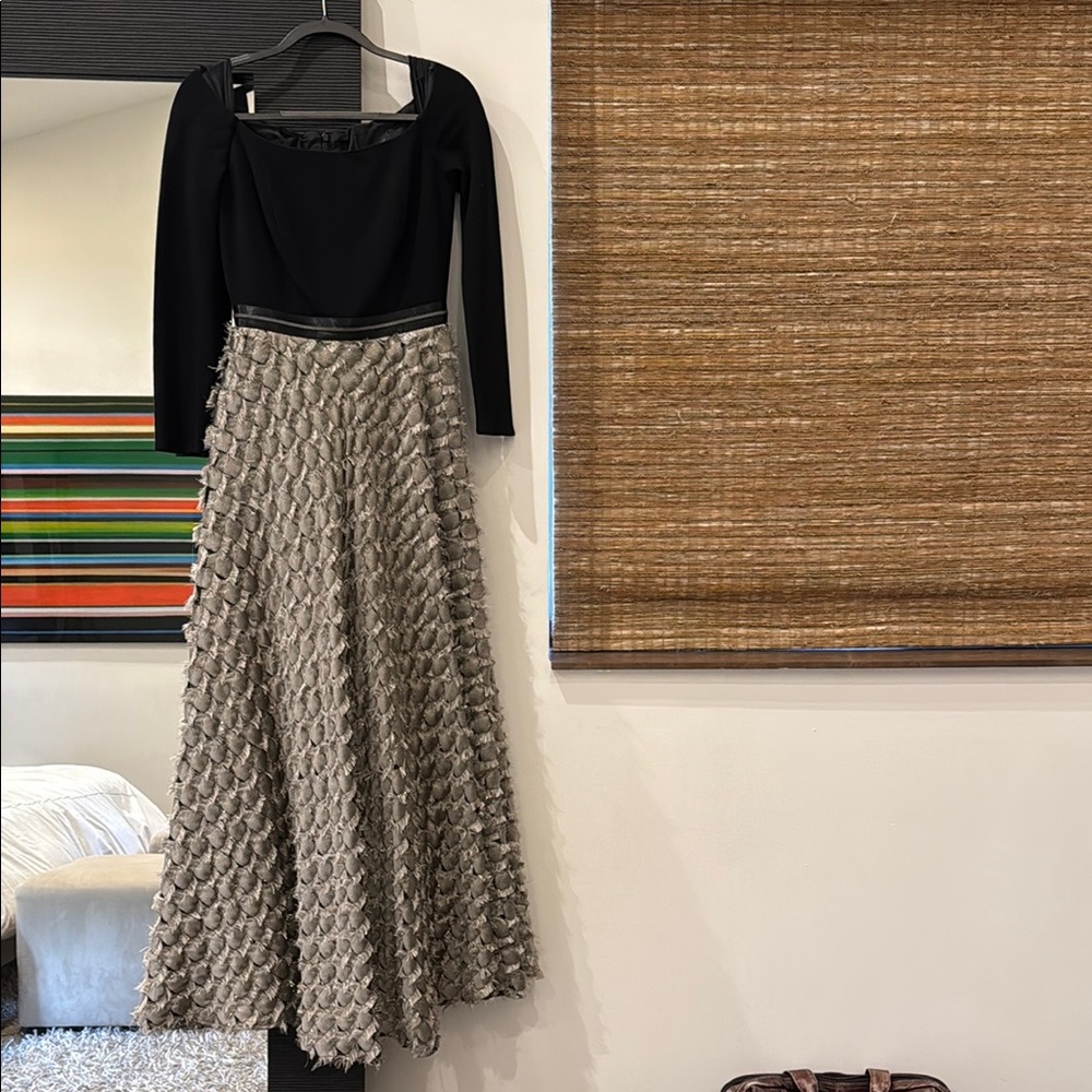 Carmen Marc Valvo Black and Silver A-Line Maxi Skirt